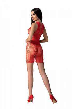 Мінісукня з вертикальним візерунком Passion BS097 One Size, red, плетіння з боків Sex Aura Київ