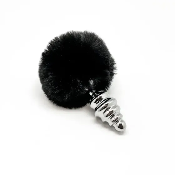 Металева анальна пробка Кролячий хвостик Alive Fluffy Twist Plug M Black, діаметр 3,4 см Львів