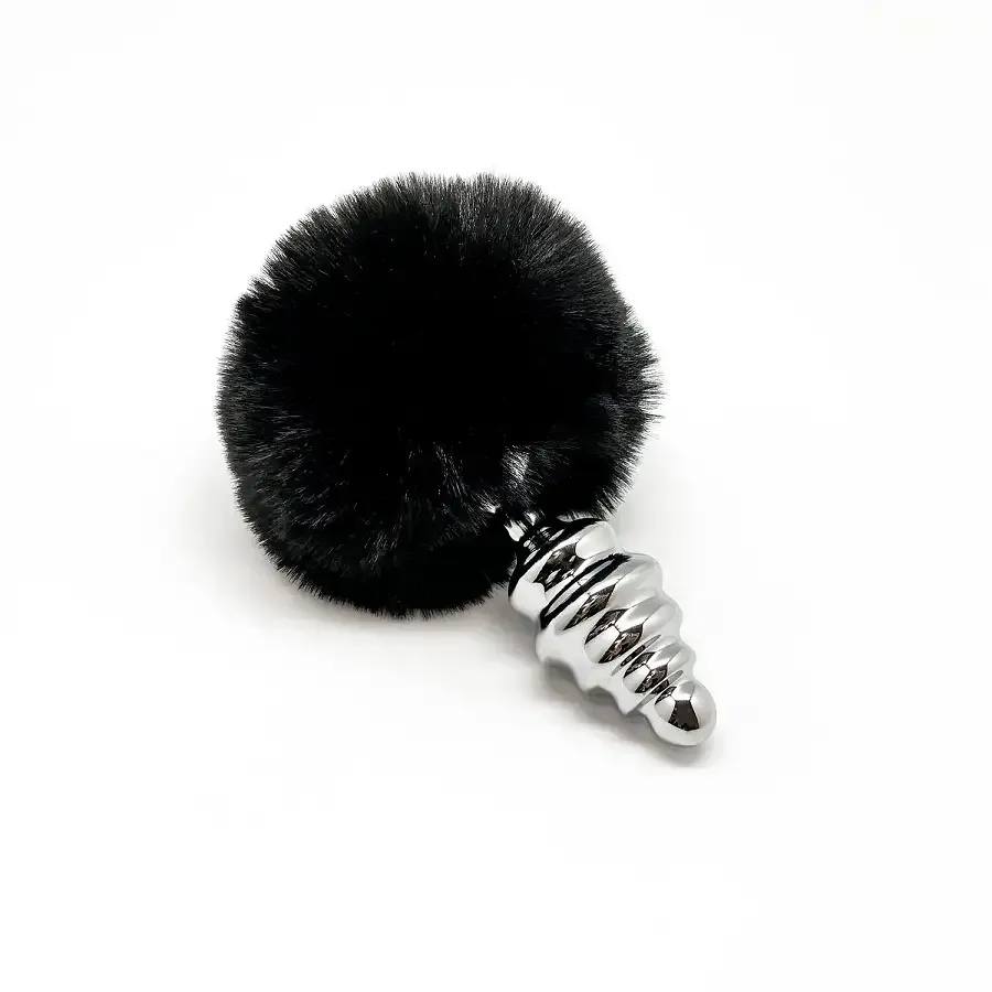 Металева анальна пробка Кролячий хвостик Alive Fluffy Twist Plug M Black, діаметр 3,4 см Львів - фото 2