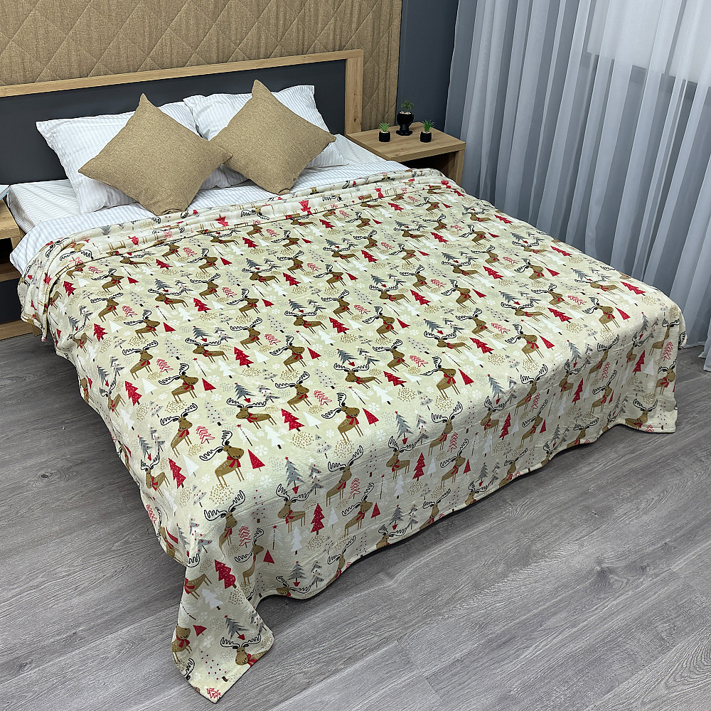 Плед-покривало Decorator WellSoft 200х220 см з різдвяним принтом Кремовий (87-177) Київ - фото 1