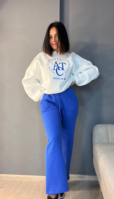 Штаны женские OLIVIA 2236 спортивные кюлоты укороченные на флисе синие, синий, L Киев - изображение 1