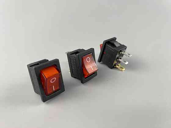 Перемикач клавішний червоний, ON-OFF, з LED-підсвіткою 12 V, 15 ммх21мм, 3 ніжки Мукачево