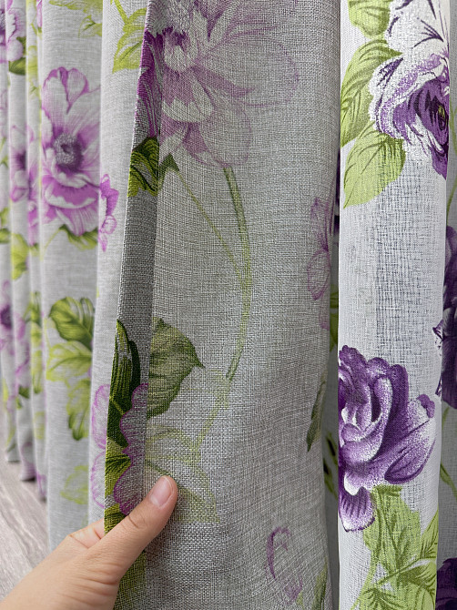 Комплект штор VR-Textil Льон Прованс 150х270 2шт і Тюль 400х270 2079ш-1266т Сірий з фіолетовим та білим 71-206/3 Київ - фото 6