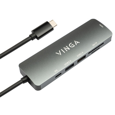 Концентратор Vinga USB Type-C 3.1 to HDMI+USB3.0+USB 2.0+SD/microSD+PD 6in1 (VHC6) Вінниця - фото 3