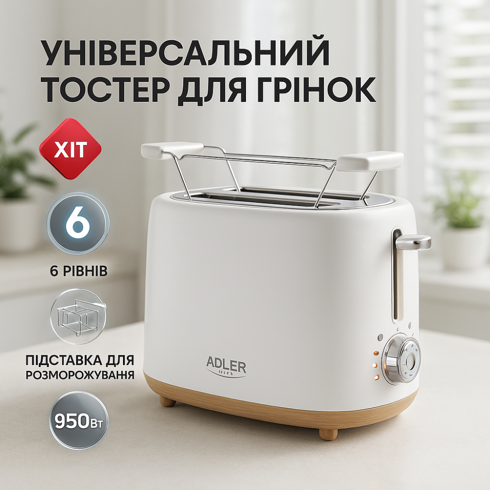 Тостер з решіткою для булочок Adler AD 3225, 6 рівнів обсмажування 950Вт RC-81 Львів - фото 15
