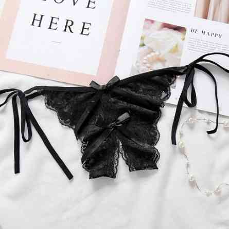 Труси з розрізом чорні відверті унісекс - розмір універсальний, на зав'язках Київ