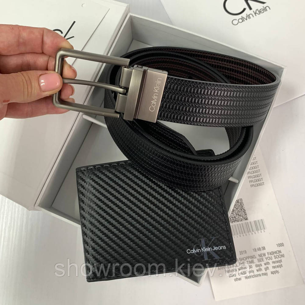 Чоловічий подарунковий набір портмоне і ремінь (489) Carbon Київ - фото 2