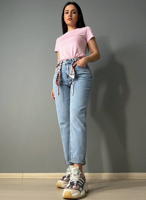 Джинси жіночі Dragon 8321 MOM jeans з поясом стрейчеві блакитні, блакитний, 33, 33, 92 см, 117 см Київ - фото 3
