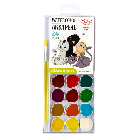 Набор акварельных красок Cats 24 кол. с/кисточкой ROSA Kids Киев