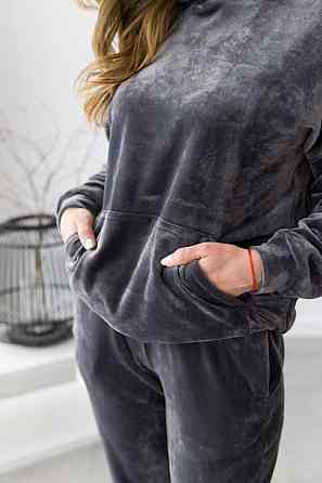 Жіночий велюровий костюм із капюшоном Графітовий XS Харків