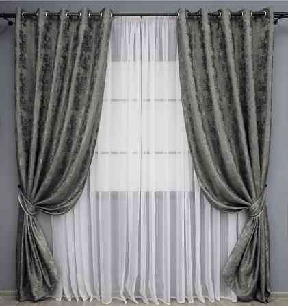 Комплект штор на люверсах VR-Textil Жаккард Sultan XO № 1558ш 150х250 см 2 шт Темно-серый (37-0182) Киев