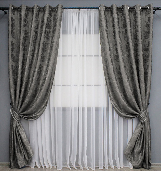 Комплект штор на люверсах VR-Textil Жаккард Sultan XO № 1558ш 150х250 см 2 шт Темно-серый (37-0182) Киев - изображение 2