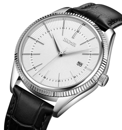 Чоловічий наручний годинник Skmei 9298 (Сріблястий з білим циферблатом) Київ