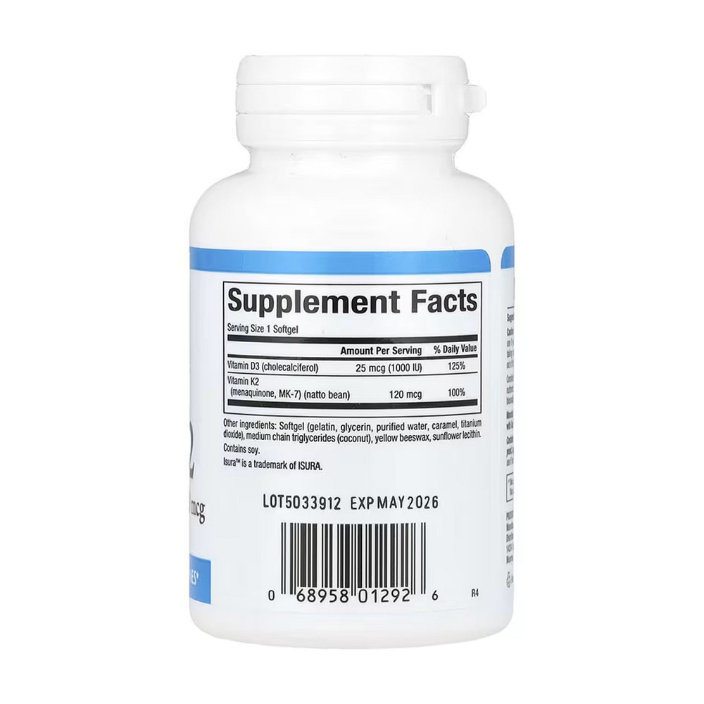 Вітаміни D3 і K2 Natural Factors Vitamin D3 & K2 25 mcg (1000 IU) & 120 mcg 120 гел капс Київ - фото 2