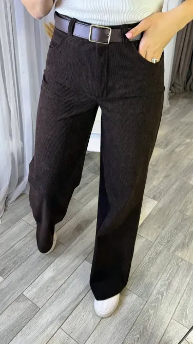 Жіночі вельветові штани стрейч шоколад з ременем Одеса - фото 6