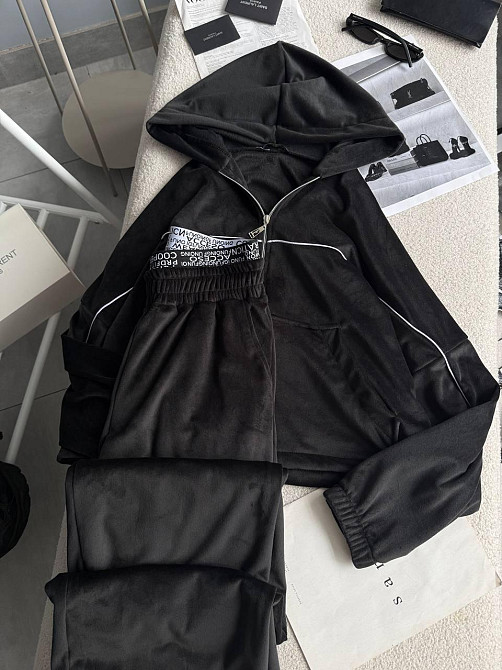 Женский утепленный велюровый костюм двойка на меху Черный, 48/52 Одесса - изображение 5