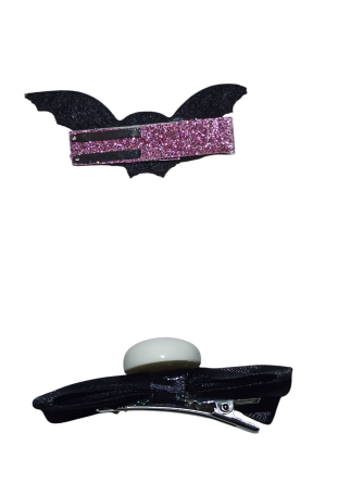 Набор 2 заколки Летучая мышь и бантик с черепом на Хэллоуин черный Киев