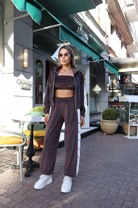 Стильный женский повседневный костюм тройка плотный плюшевый велюр Шоколад, 46/48 Одесса - изображение 7