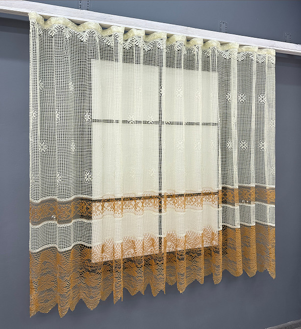 Тюль сетка VR-Textil Juli № 612т Арка на кухню цвет молочный с коричневым 200х150 см (53-0134) Киев - изображение 1