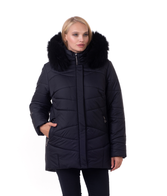 Короткий чорний пуховик із хутром Київ - фото 1