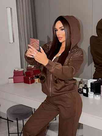 Жіночий стильний повсякденний костюм зі стразами вільного крою тринитка Шоколад, 42/44 Одеса