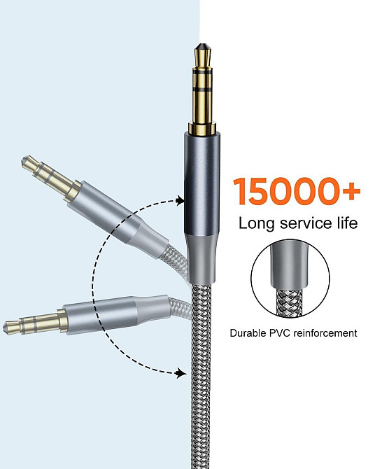 Аудиокабель AUX 3.5 мм Ploiwue 2 шт по 3 м, плетеный, для наушников, смартфонов, авто, ПК Киев - изображение 2