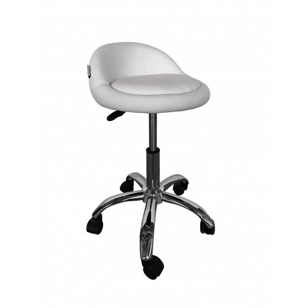 Кресло табурет на колесах со спинкой Bonro B-498 экокожа Белый Киев - изображение 1