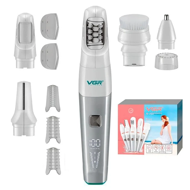 Епілятор акумуляторний 5в1 VGR V-752 IPX5 (тример, тример для носа, пемза, щітка) Зелений Київ - фото 5