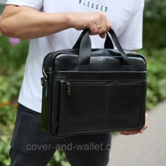 Стильная и практичная мужская сумка из натуральной кожи черного цвета ST Leather Киев