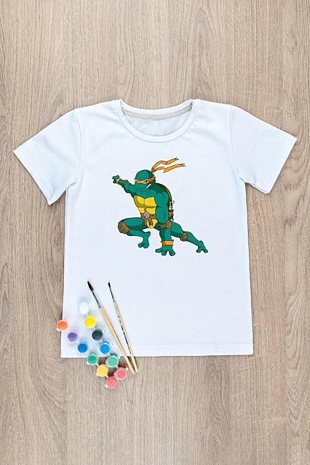 Футболка-раскраска детская Футболка-раскраска детская МИКЕЛАНДЖЕЛО Крохатушка одяг 134 Киев - изображение 1