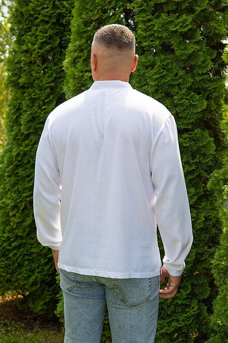 Вишиванка сорочка чоловіча лляна, біла з гербом, льон, вишиванки чоловічі в Україні Київ - фото 2