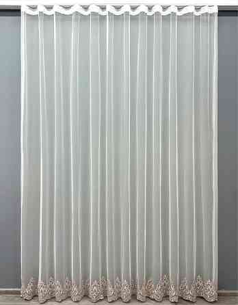 Тюль VR-Textil 1695т Грек-сетка с вышивкой и люрексом Молочный с пудровым 300х270 см (42-0736) Киев