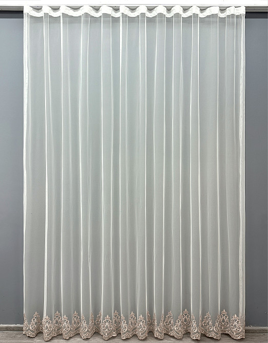 Тюль VR-Textil 1695т Грек-сетка с вышивкой и люрексом Молочный с пудровым 300х270 см (42-0736) Киев - изображение 2