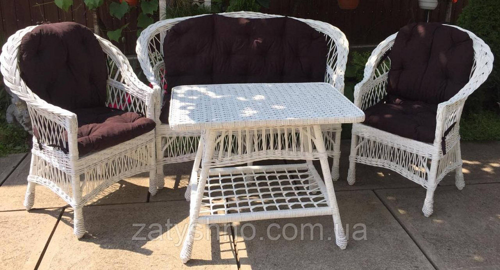 Білі меблі плетені та подушками|  Комплект плетених меблів білих | меблі садові з накидками Київ - фото 3