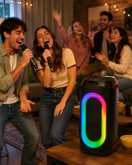 Портативна акустична колонка ZXX-9098 80Вт 2х8" Bluetooth, TWS, LED-підсвічування, 2 мікрофони та пульт ДК Одеса - фото 10