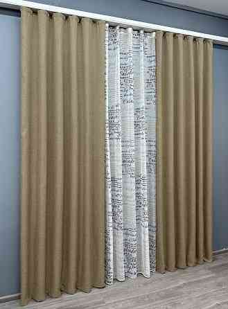 Комплект штор VR-Textil Льон Мішковина 150х270 2шт і Тюль 500х270 673ш-1790т Капучино з білим 71-063/4 Київ