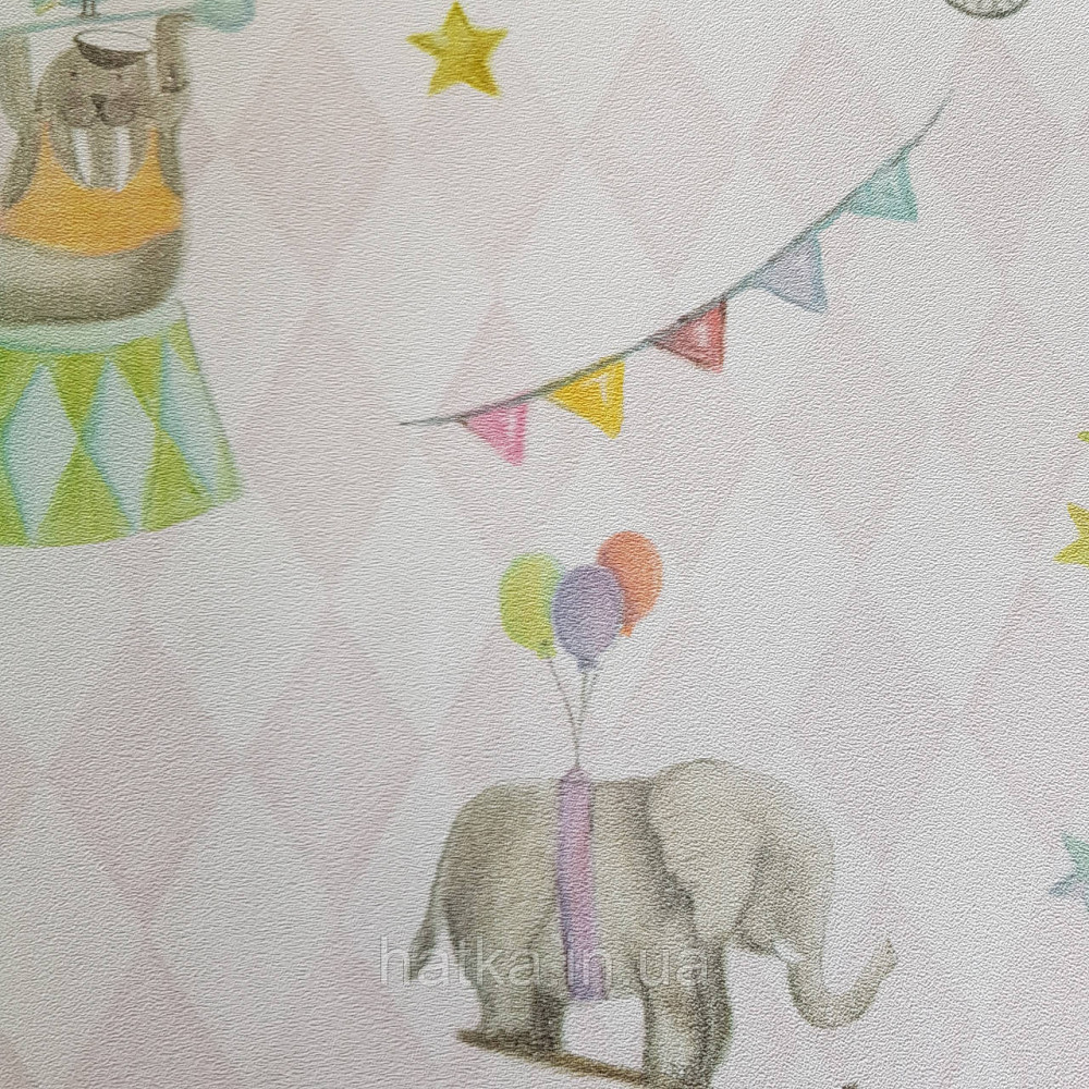 Флізелінові шпалери дитячі BN Doodleedo 0,53 х 10 м цирк тварини слони зайці птиці повітряні кулі рожеві Київ - фото 5