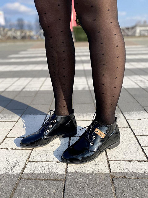 Женские ботинки YDG черные натуральная кожа лак 36-37р (2347) Коломия - фото 7