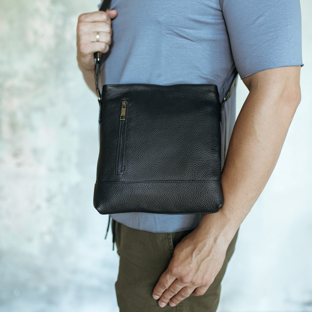 Сум месенджер чоловіча через плече шкіряна містка класична, чорна, чорнаMasterSem Київ - фото 2