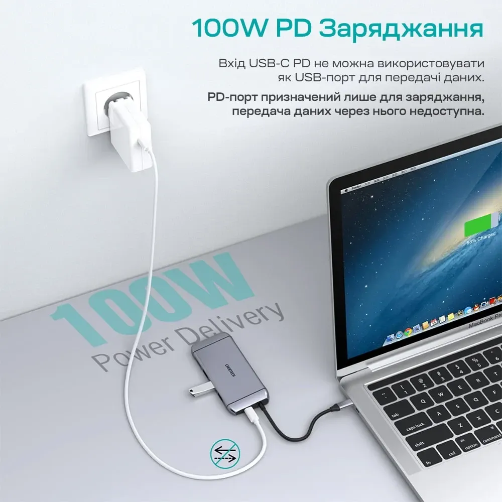 USB-C хаб 9-в-1 Choetech M15 HDMI 4K@30Hz, VGA, 3 USB3.0, RJ45, USB-C PD, SD-card, TF-card (43-00153) Киев - изображение 6