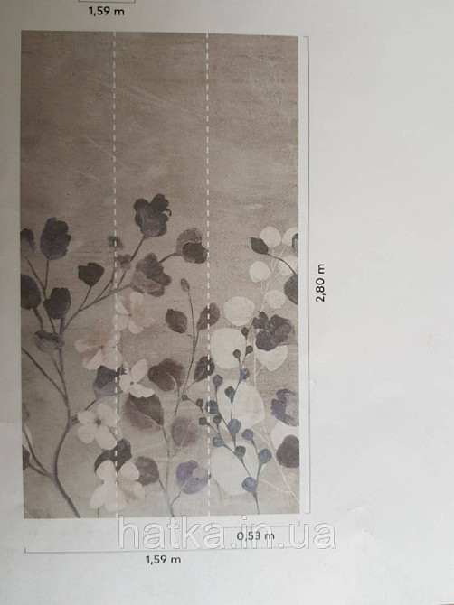 Шпалери вінілові Grandeco One roll one motif 2 A41702 панно листя гілки квіти на бежевому фоні під штукатурку Київ - фото 1