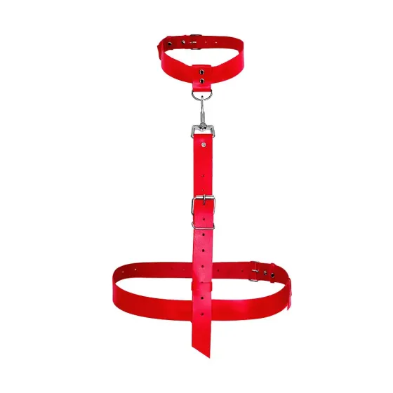 Сексуальна портупея із натуральної шкіри Art of Sex - Heidi, розмір XS-2XL, колір червоний Львів