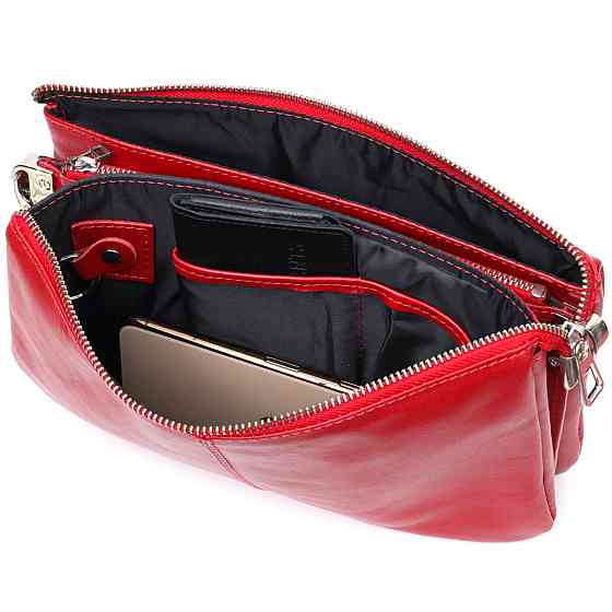 Яскравий жіночий клатч із натуральної шкіри GRANDE PELLE 11670 Червоний Київ