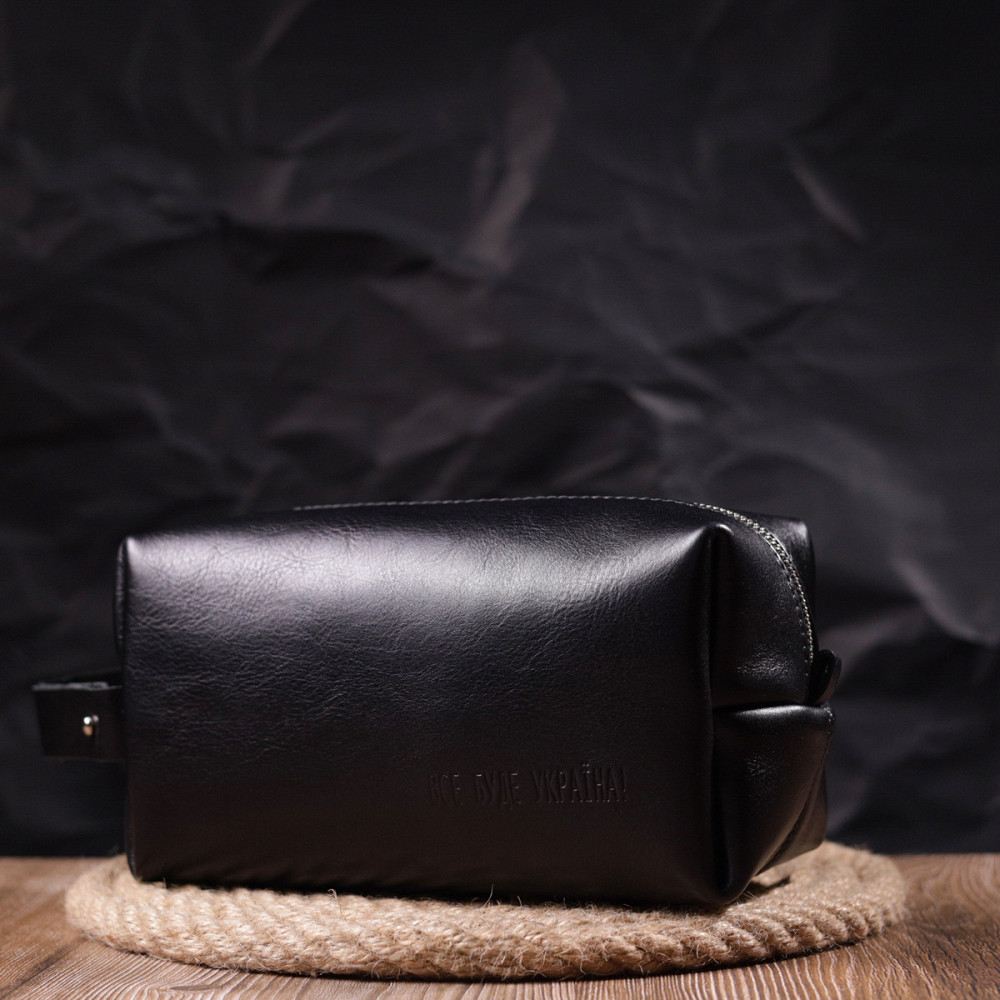 Нессесер мужской большого размера из гладкой кожи на молнии Украина GRANDE PELLE 16767 Черный Киев - изображение 3
