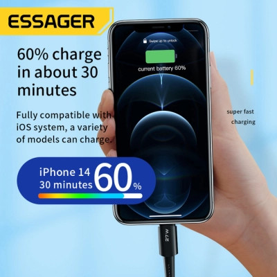 Дата кабель USB-C to Lightning 1.0m 20W black Essager (EXCTL-CG01) Вінниця - фото 5