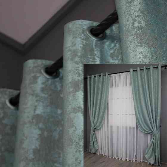 Комплект штор на люверсах VR-Textil Жакард Sultan XO № 1148ш Бірюзово-сірий 150х250 см 2 шт (37-0093) Київ