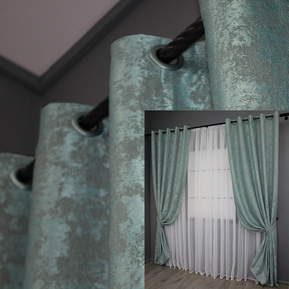 Комплект штор на люверсах VR-Textil Жаккард Sultan XO № 1148ш Бирюзово-серый 150х250 см 2 шт (37-0093) Киев - изображение 1