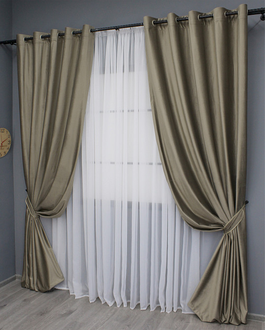 Комплект штор на люверсах VR-Textil Оксамит № 1656ш Капучино 150х280 см 2 шт (37-0232) Киев - изображение 3