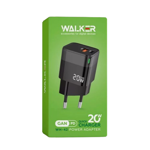 Зарядний пристрій мережевий USB/Type-C QC+PD 20W чорний WALKER WH-42 Житомир