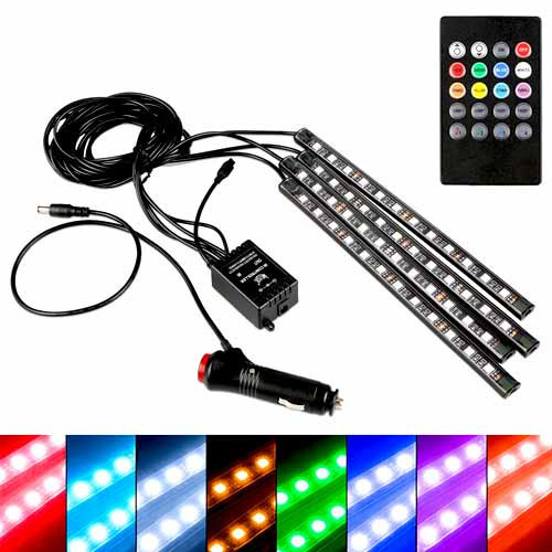 Підсвітка салону авто RGB LED 12В з пультом і мікрофоном, світломузика для автомобіля Київ - фото 1
